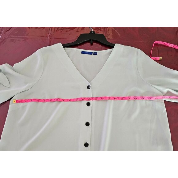Apt 9 Button-Up Lt Green Blouse W/ V-Neck & Tie Sleeve Detail Sz XL Career Ofc - Picture 6 of 9